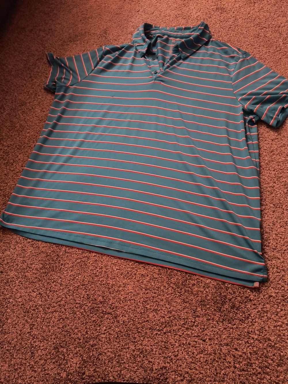 all in motion Teal Polo with Coral Stripes